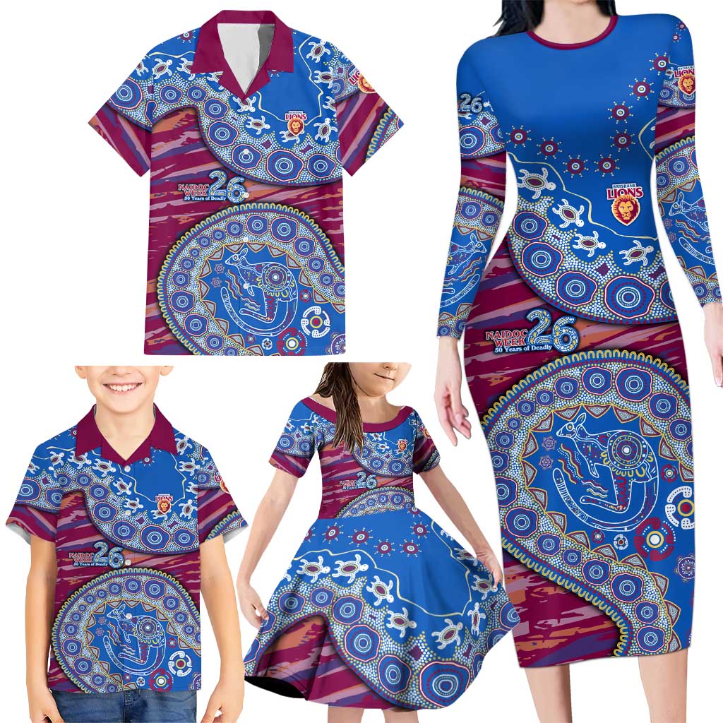 Brisbane Lions NAIDOC Week 2026 Family Matching Long Sleeve Bodycon Dress and Hawaiian Shirt Australian Aboriginal Dot Art Dreamtime Pattern Style