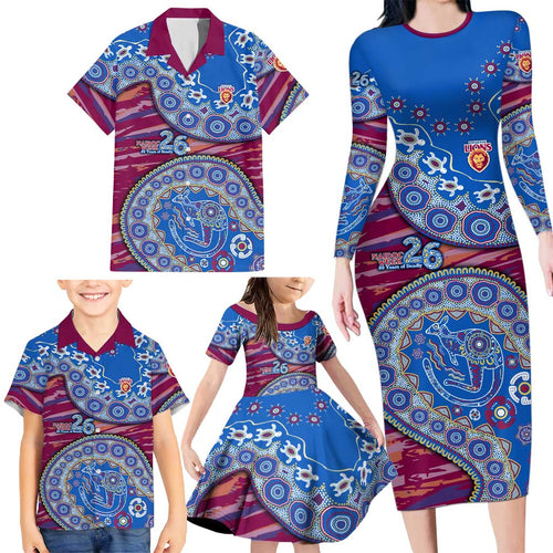 Brisbane Lions NAIDOC Week 2026 Family Matching Long Sleeve Bodycon Dress and Hawaiian Shirt Australian Aboriginal Dot Art Dreamtime Pattern Style