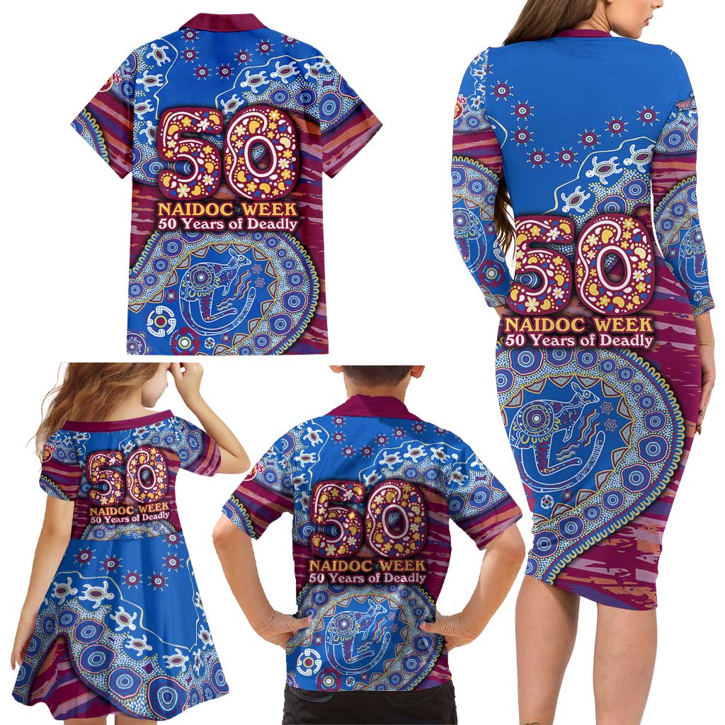 Brisbane Lions NAIDOC Week 2026 Family Matching Long Sleeve Bodycon Dress and Hawaiian Shirt Australian Aboriginal Dot Art Dreamtime Pattern Style
