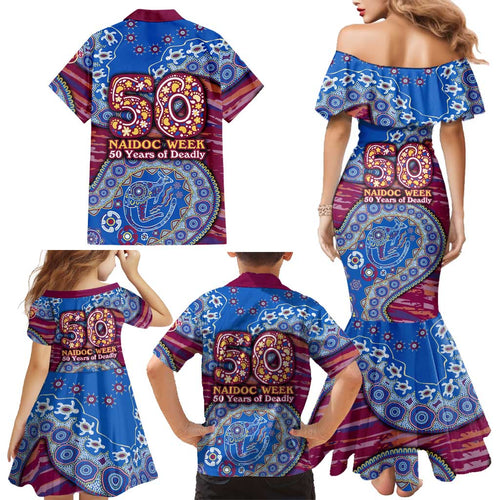Brisbane Lions NAIDOC Week 2026 Family Matching Mermaid Dress and Hawaiian Shirt Australian Aboriginal Dot Art Dreamtime Pattern Style