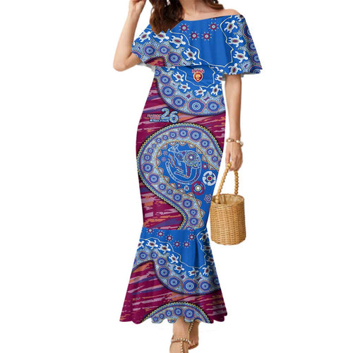 Brisbane Lions NAIDOC Week 2026 Family Matching Mermaid Dress and Hawaiian Shirt Australian Aboriginal Dot Art Dreamtime Pattern Style