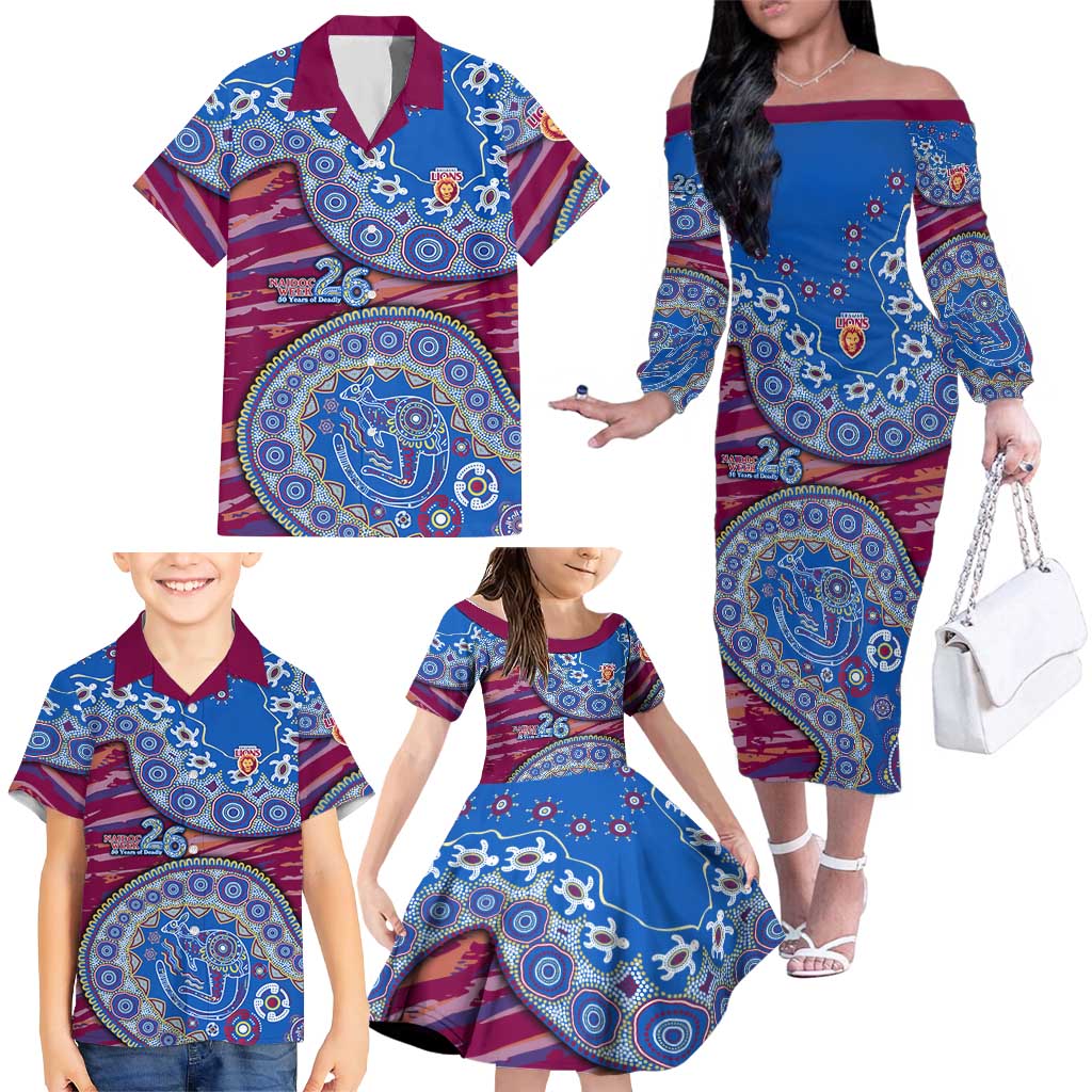 Brisbane Lions NAIDOC Week 2026 Family Matching Off The Shoulder Long Sleeve Dress and Hawaiian Shirt Australian Aboriginal Dot Art Dreamtime Pattern Style