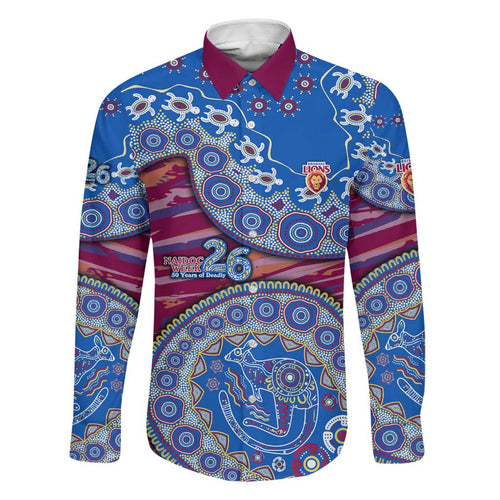 Brisbane Lions NAIDOC Week 2026 Family Matching Off The Shoulder Long Sleeve Dress and Hawaiian Shirt Australian Aboriginal Dot Art Dreamtime Pattern Style
