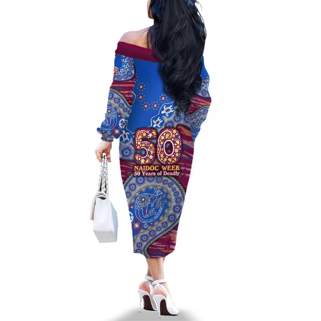Brisbane Lions NAIDOC Week 2026 Family Matching Off The Shoulder Long Sleeve Dress and Hawaiian Shirt Australian Aboriginal Dot Art Dreamtime Pattern Style