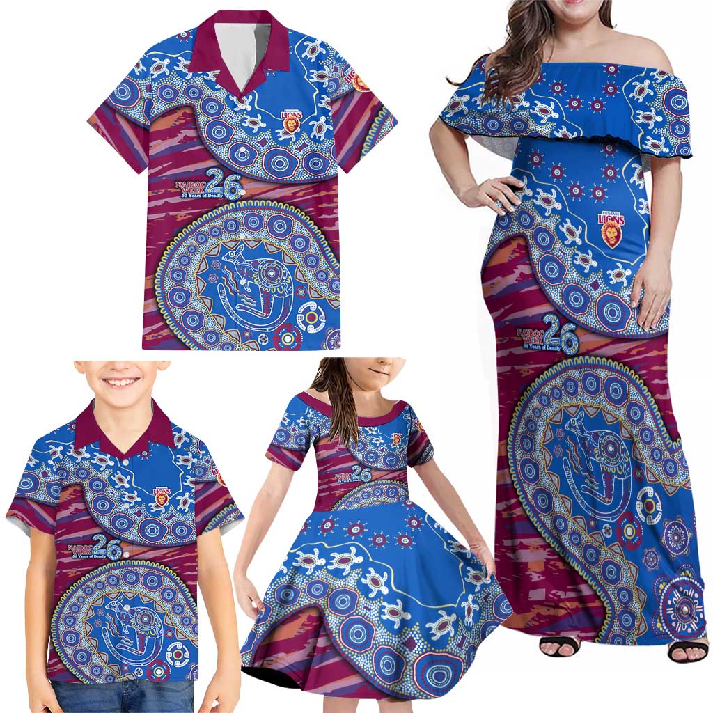 Brisbane Lions NAIDOC Week 2026 Family Matching Off Shoulder Maxi Dress and Hawaiian Shirt Australian Aboriginal Dot Art Dreamtime Pattern Style