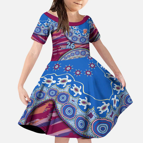 Brisbane Lions NAIDOC Week 2026 Family Matching Off Shoulder Maxi Dress and Hawaiian Shirt Australian Aboriginal Dot Art Dreamtime Pattern Style