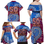 Brisbane Lions NAIDOC Week 2026 Family Matching Off Shoulder Maxi Dress and Hawaiian Shirt Australian Aboriginal Dot Art Dreamtime Pattern Style