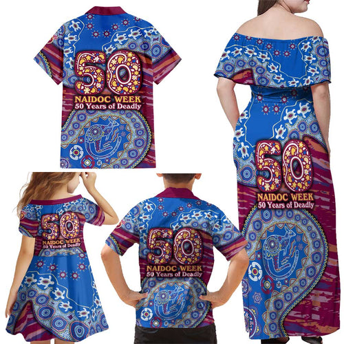 Brisbane Lions NAIDOC Week 2026 Family Matching Off Shoulder Maxi Dress and Hawaiian Shirt Australian Aboriginal Dot Art Dreamtime Pattern Style