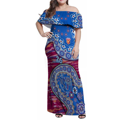 Brisbane Lions NAIDOC Week 2026 Family Matching Off Shoulder Maxi Dress and Hawaiian Shirt Australian Aboriginal Dot Art Dreamtime Pattern Style