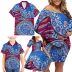 Brisbane Lions NAIDOC Week 2026 Family Matching Off Shoulder Short Dress and Hawaiian Shirt Australian Aboriginal Dot Art Dreamtime Pattern Style