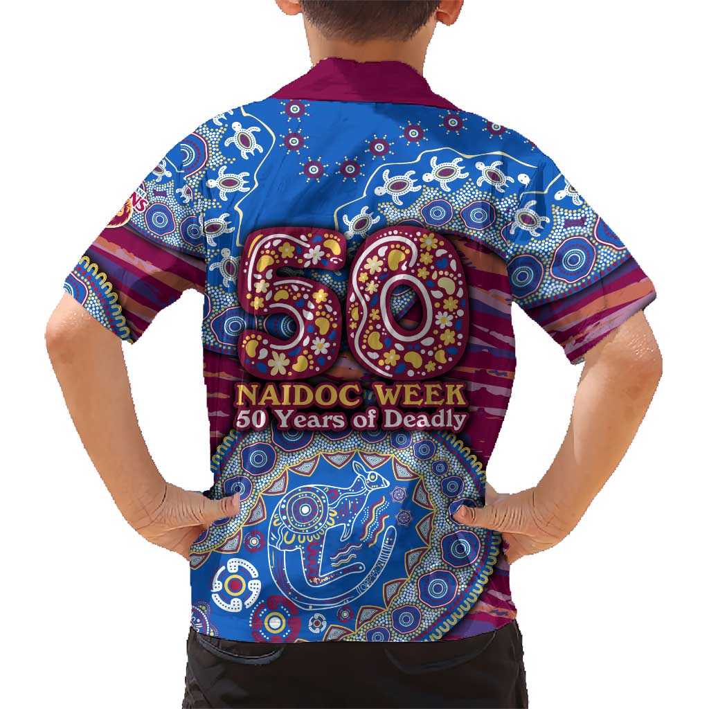 Brisbane Lions NAIDOC Week 2026 Family Matching Off Shoulder Short Dress and Hawaiian Shirt Australian Aboriginal Dot Art Dreamtime Pattern Style