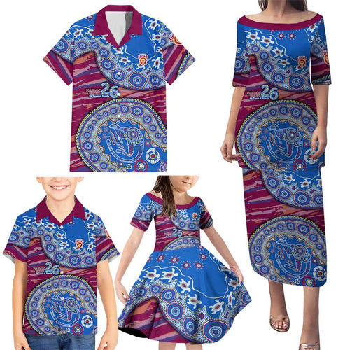 Brisbane Lions NAIDOC Week 2026 Family Matching Puletasi and Hawaiian Shirt Australian Aboriginal Dot Art Dreamtime Pattern Style