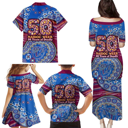 Brisbane Lions NAIDOC Week 2026 Family Matching Puletasi and Hawaiian Shirt Australian Aboriginal Dot Art Dreamtime Pattern Style
