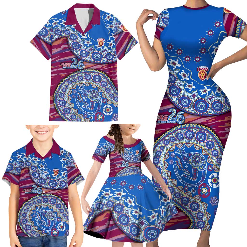 Brisbane Lions NAIDOC Week 2026 Family Matching Short Sleeve Bodycon Dress and Hawaiian Shirt Australian Aboriginal Dot Art Dreamtime Pattern Style