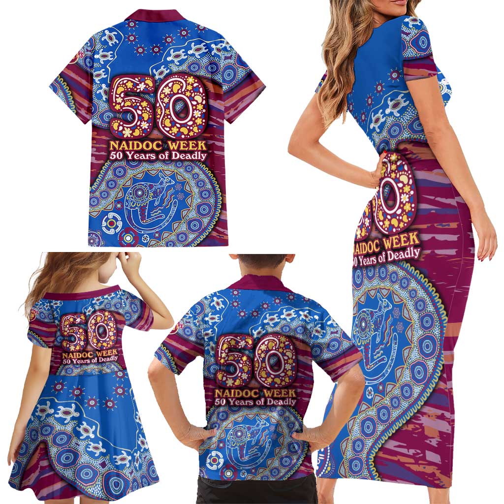 Brisbane Lions NAIDOC Week 2026 Family Matching Short Sleeve Bodycon Dress and Hawaiian Shirt Australian Aboriginal Dot Art Dreamtime Pattern Style
