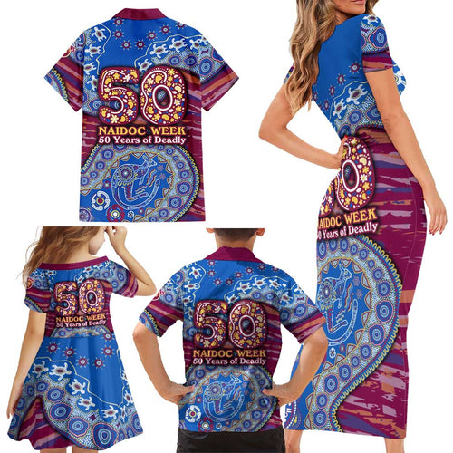 Brisbane Lions NAIDOC Week 2026 Family Matching Short Sleeve Bodycon Dress and Hawaiian Shirt Australian Aboriginal Dot Art Dreamtime Pattern Style