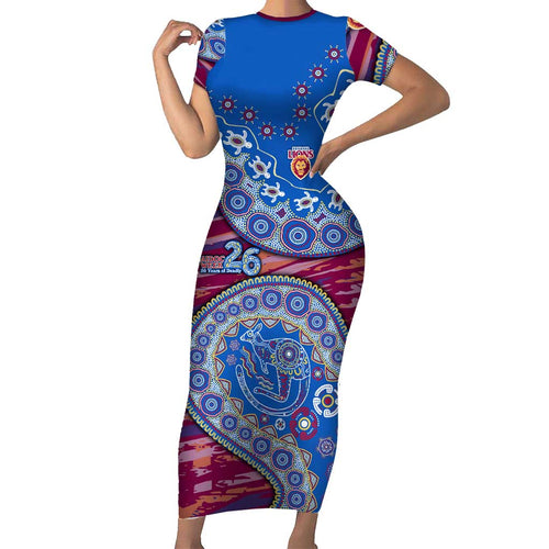 Brisbane Lions NAIDOC Week 2026 Family Matching Short Sleeve Bodycon Dress and Hawaiian Shirt Australian Aboriginal Dot Art Dreamtime Pattern Style