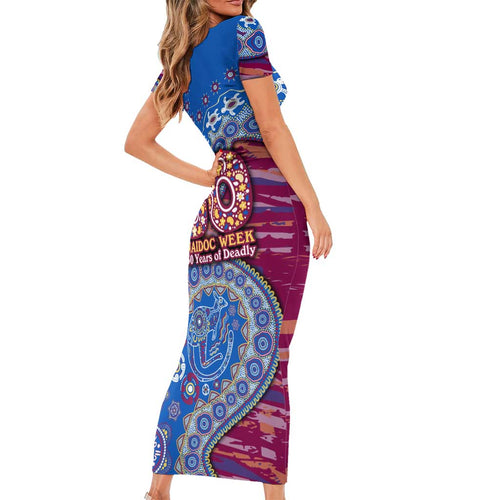 Brisbane Lions NAIDOC Week 2026 Family Matching Short Sleeve Bodycon Dress and Hawaiian Shirt Australian Aboriginal Dot Art Dreamtime Pattern Style