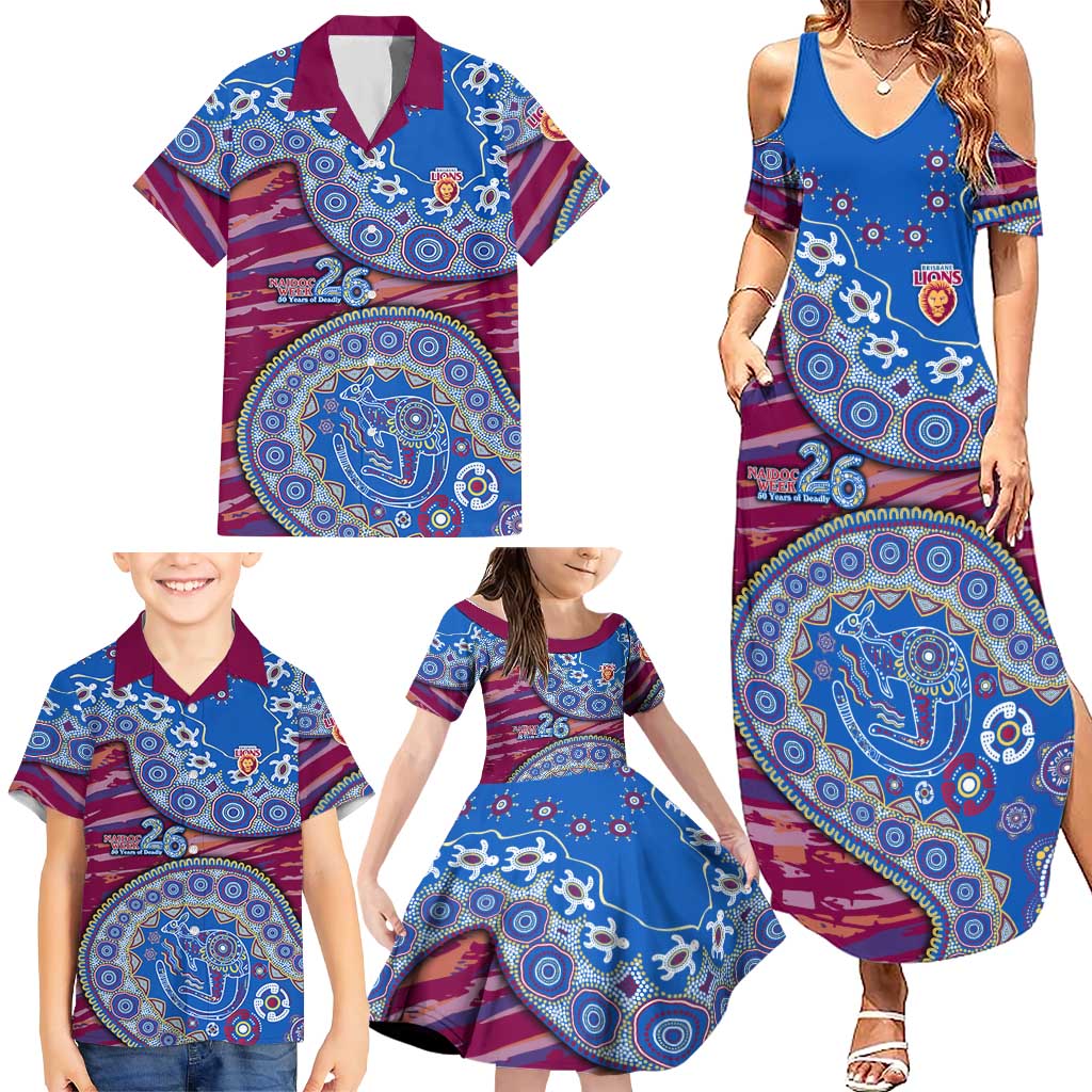 Brisbane Lions NAIDOC Week 2026 Family Matching Summer Maxi Dress and Hawaiian Shirt Australian Aboriginal Dot Art Dreamtime Pattern Style