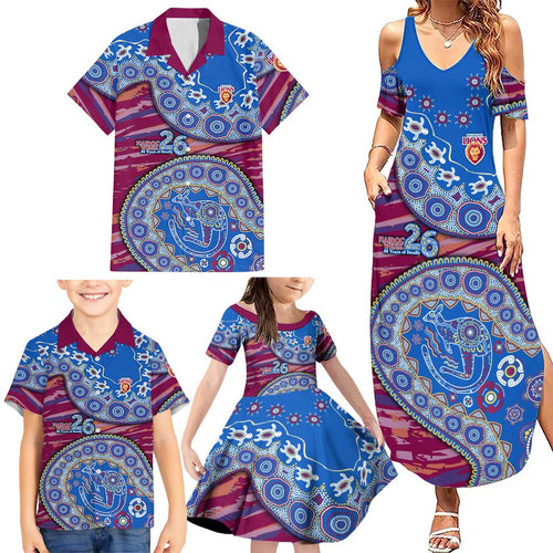 Brisbane Lions NAIDOC Week 2026 Family Matching Summer Maxi Dress and Hawaiian Shirt Australian Aboriginal Dot Art Dreamtime Pattern Style