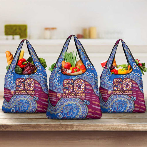 Brisbane Lions NAIDOC Week 2026 Grocery Bag Australian Aboriginal Dot Art Dreamtime Pattern Style