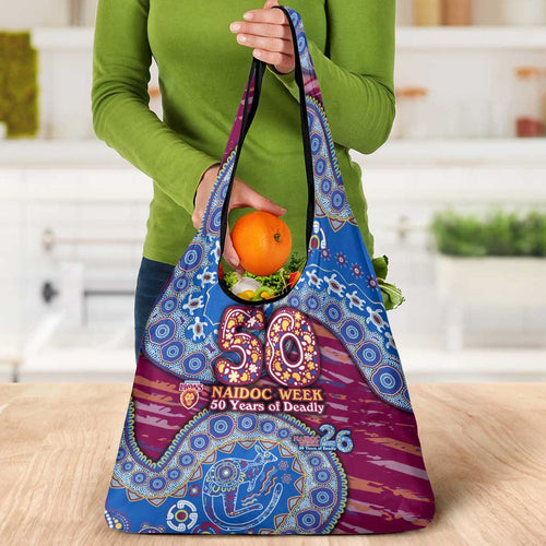 Brisbane Lions NAIDOC Week 2026 Grocery Bag Australian Aboriginal Dot Art Dreamtime Pattern Style