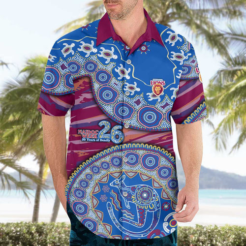 Brisbane Lions NAIDOC Week 2026 Hawaiian Shirt Australian Aboriginal Dot Art Dreamtime Pattern Style