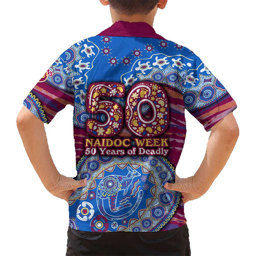 Brisbane Lions NAIDOC Week 2026 Kid Hawaiian Shirt Australian Aboriginal Dot Art Dreamtime Pattern Style