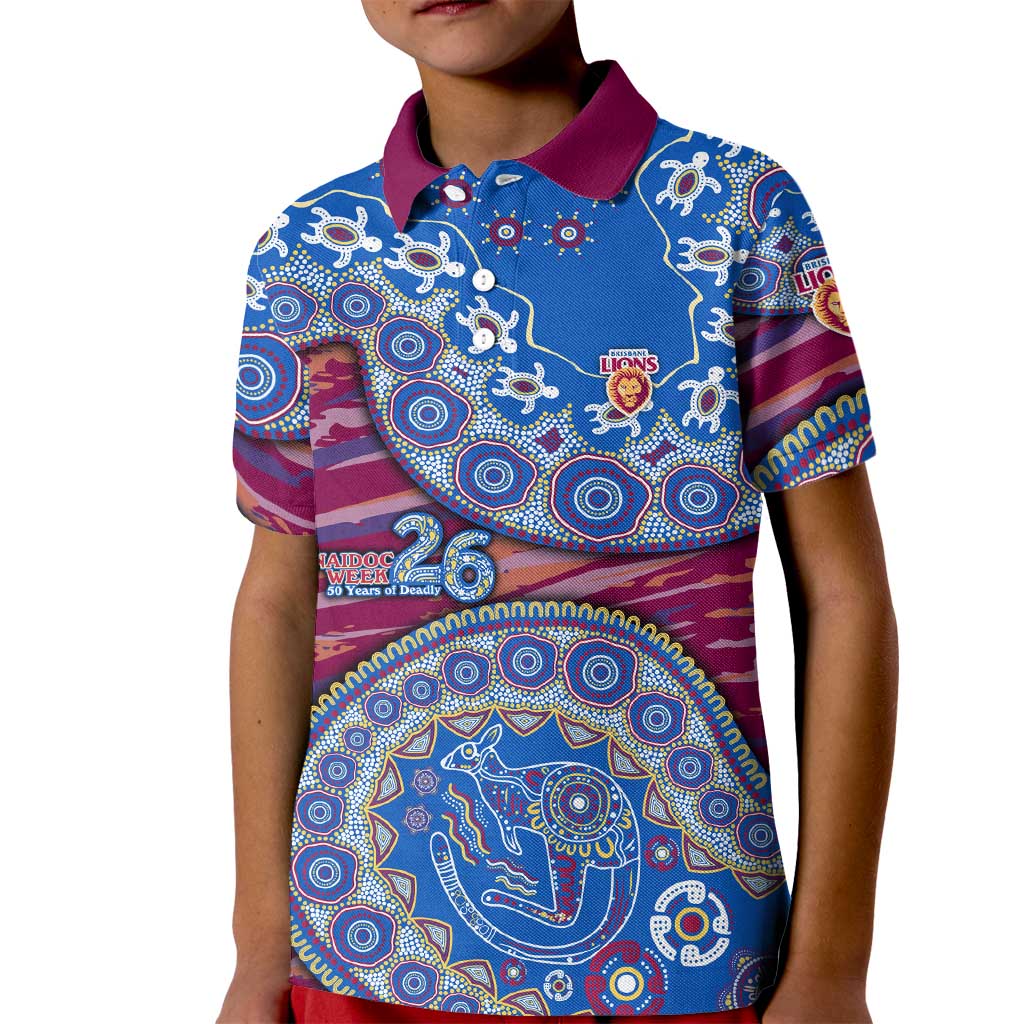 Brisbane Lions NAIDOC Week 2026 Kid Polo Shirt Australian Aboriginal Dot Art Dreamtime Pattern Style