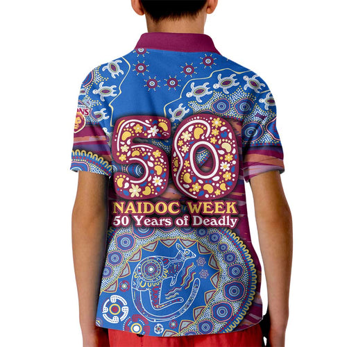 Brisbane Lions NAIDOC Week 2026 Kid Polo Shirt Australian Aboriginal Dot Art Dreamtime Pattern Style
