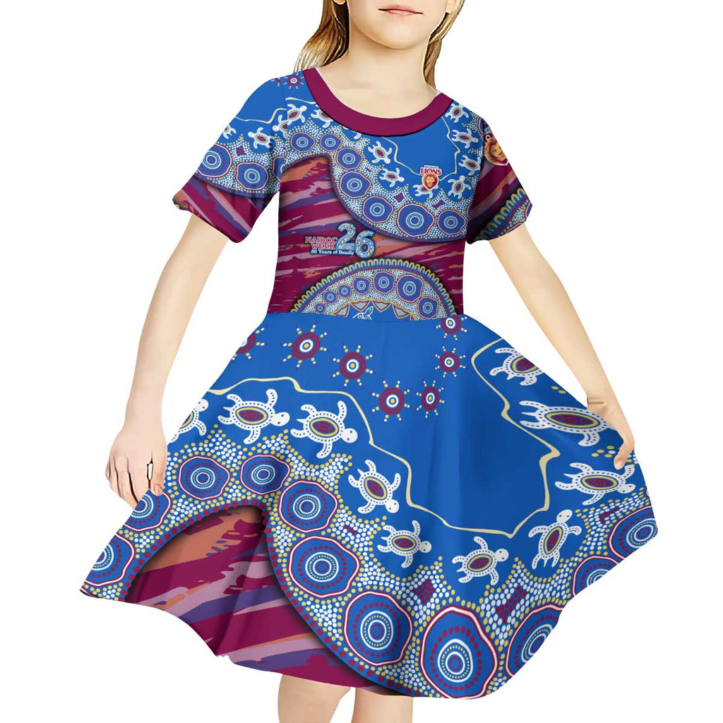 Brisbane Lions NAIDOC Week 2026 Kid Short Sleeve Dress Australian Aboriginal Dot Art Dreamtime Pattern Style