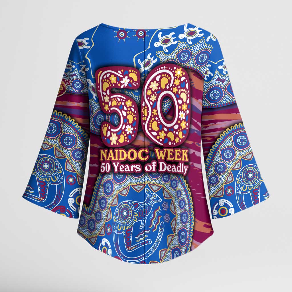 Brisbane Lions NAIDOC Week 2026 Kimono Sleeve Blouse Australian Aboriginal Dot Art Dreamtime Pattern Style