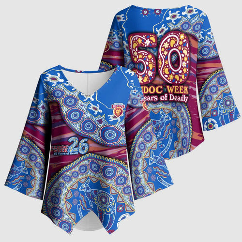 Brisbane Lions NAIDOC Week 2026 Kimono Sleeve Blouse Australian Aboriginal Dot Art Dreamtime Pattern Style