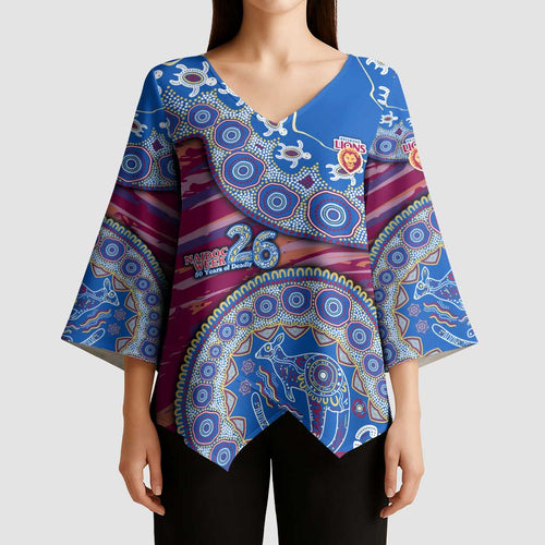 Brisbane Lions NAIDOC Week 2026 Kimono Sleeve Blouse Australian Aboriginal Dot Art Dreamtime Pattern Style