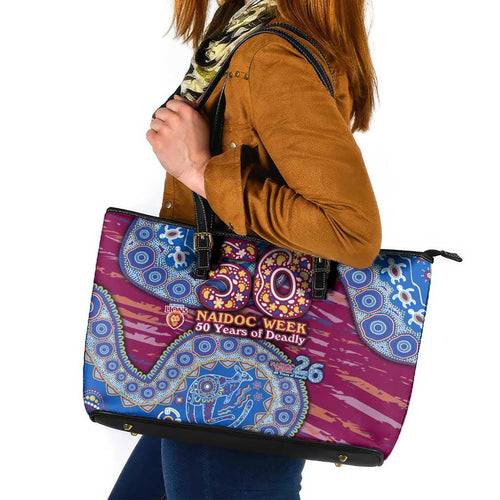 Brisbane Lions NAIDOC Week 2026 Leather Tote Bag Australian Aboriginal Dot Art Dreamtime Pattern Style