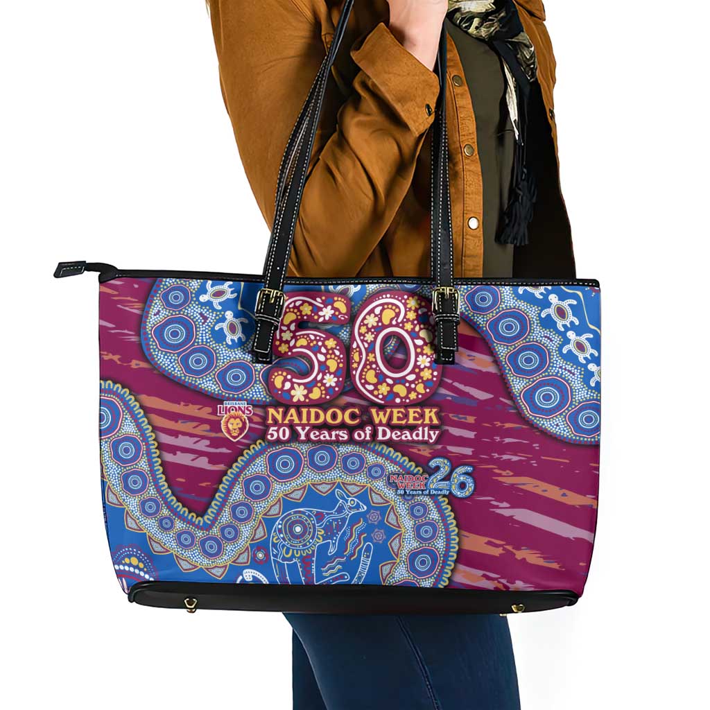 Brisbane Lions NAIDOC Week 2026 Leather Tote Bag Australian Aboriginal Dot Art Dreamtime Pattern Style