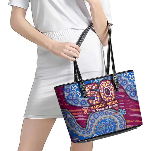 Brisbane Lions NAIDOC Week 2026 Leather Tote Bag Australian Aboriginal Dot Art Dreamtime Pattern Style