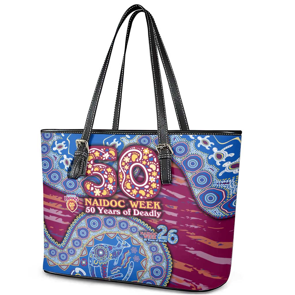 Brisbane Lions NAIDOC Week 2026 Leather Tote Bag Australian Aboriginal Dot Art Dreamtime Pattern Style