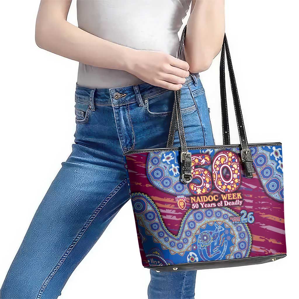 Brisbane Lions NAIDOC Week 2026 Leather Tote Bag Australian Aboriginal Dot Art Dreamtime Pattern Style