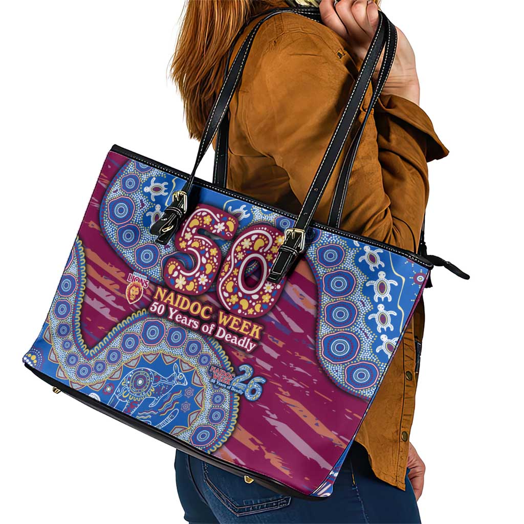 Brisbane Lions NAIDOC Week 2026 Leather Tote Bag Australian Aboriginal Dot Art Dreamtime Pattern Style