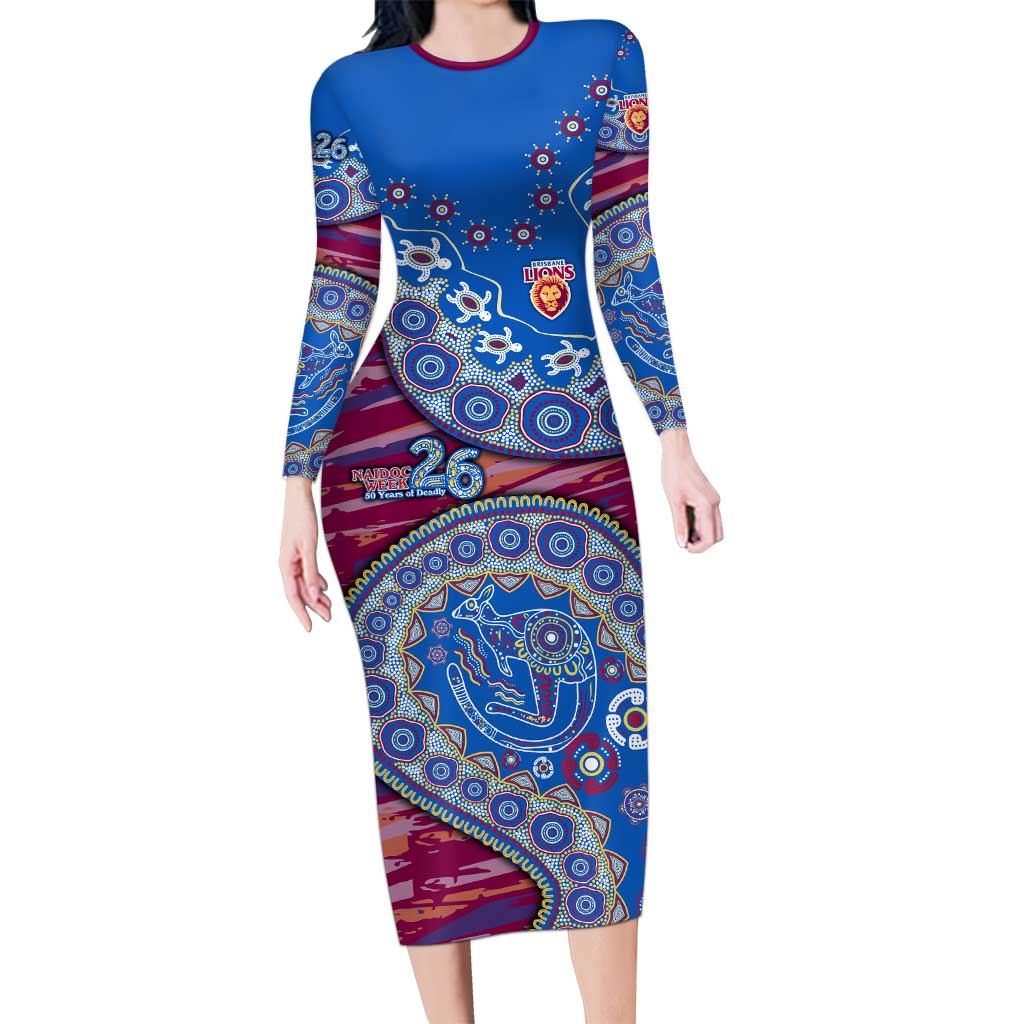 Brisbane Lions NAIDOC Week 2026 Long Sleeve Bodycon Dress Australian Aboriginal Dot Art Dreamtime Pattern Style