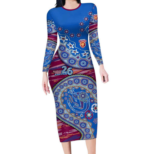 Brisbane Lions NAIDOC Week 2026 Long Sleeve Bodycon Dress Australian Aboriginal Dot Art Dreamtime Pattern Style