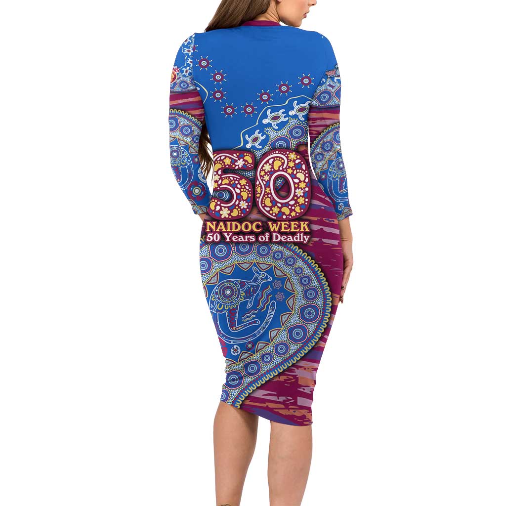 Brisbane Lions NAIDOC Week 2026 Long Sleeve Bodycon Dress Australian Aboriginal Dot Art Dreamtime Pattern Style