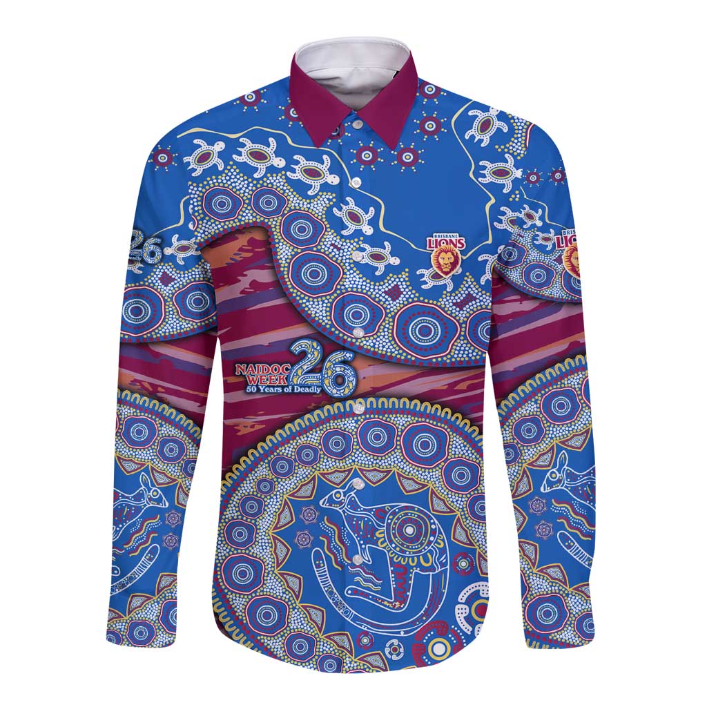 Brisbane Lions NAIDOC Week 2026 Long Sleeve Button Shirt Australian Aboriginal Dot Art Dreamtime Pattern Style
