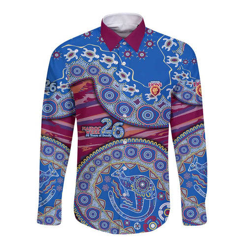 Brisbane Lions NAIDOC Week 2026 Long Sleeve Button Shirt Australian Aboriginal Dot Art Dreamtime Pattern Style
