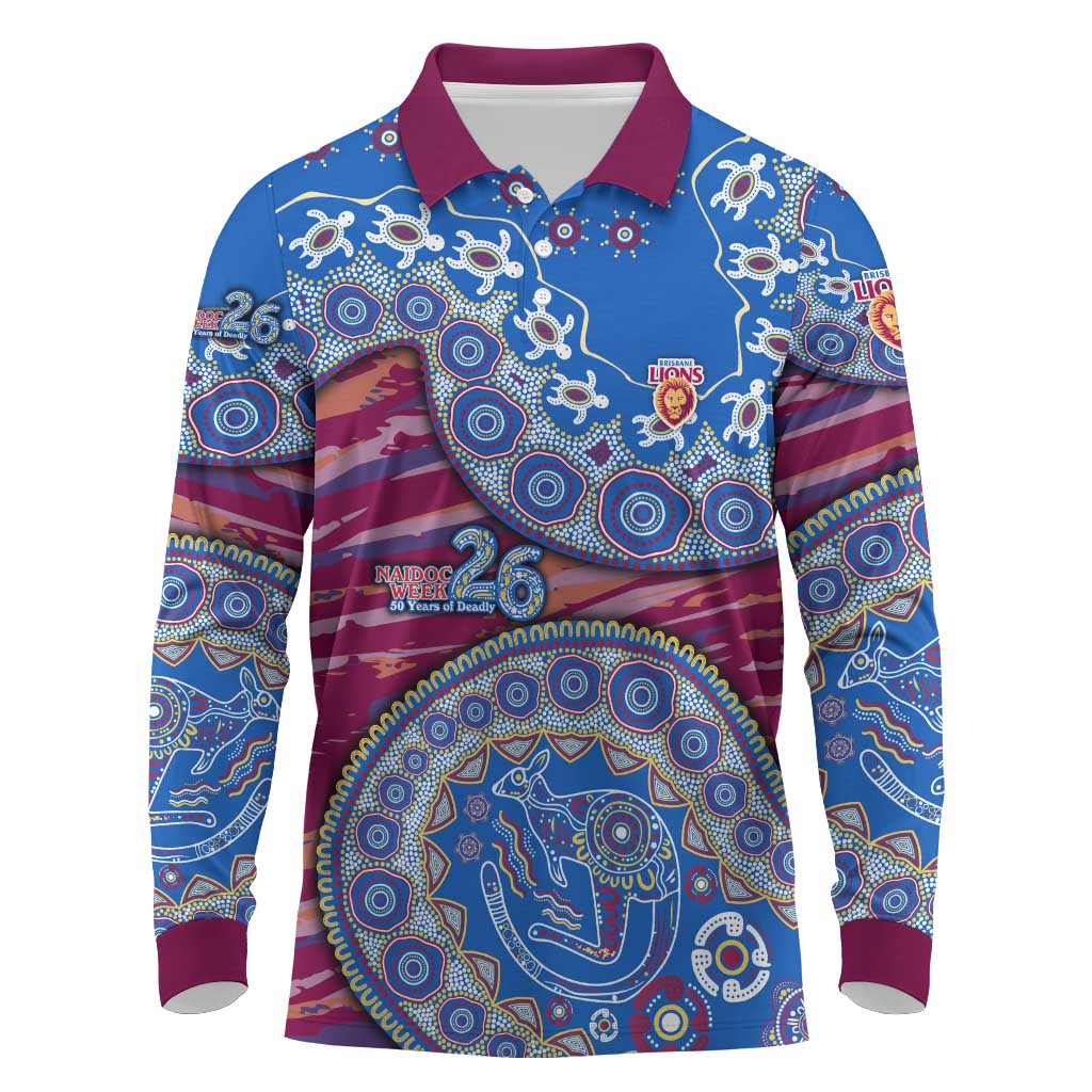 Brisbane Lions NAIDOC Week 2026 Long Sleeve Polo Shirt Australian Aboriginal Dot Art Dreamtime Pattern Style