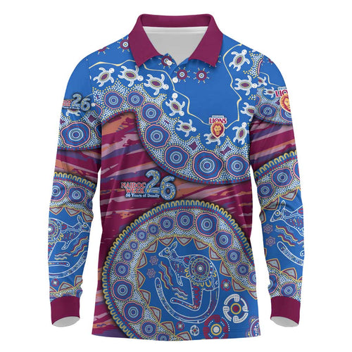 Brisbane Lions NAIDOC Week 2026 Long Sleeve Polo Shirt Australian Aboriginal Dot Art Dreamtime Pattern Style