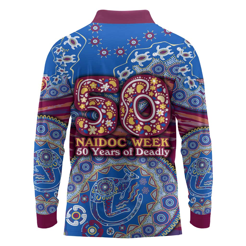 Brisbane Lions NAIDOC Week 2026 Long Sleeve Polo Shirt Australian Aboriginal Dot Art Dreamtime Pattern Style
