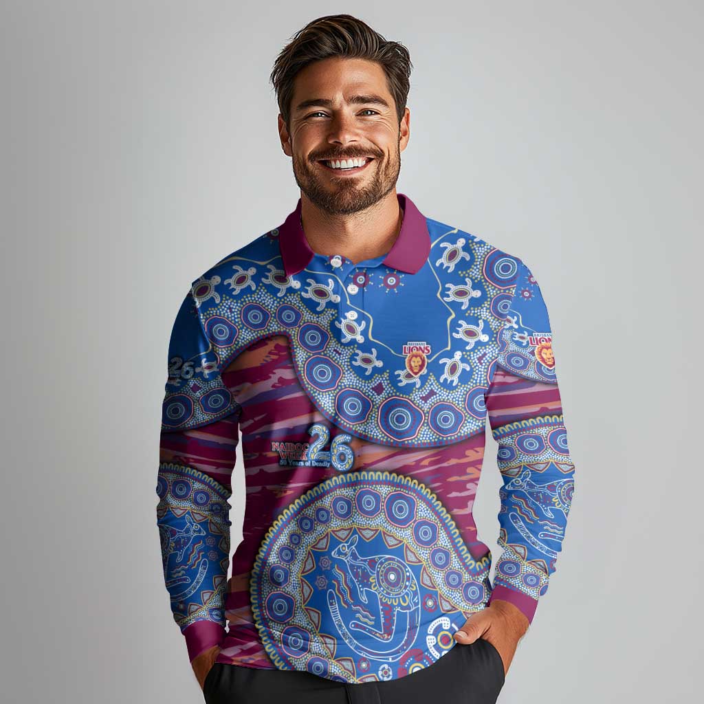 Brisbane Lions NAIDOC Week 2026 Long Sleeve Polo Shirt Australian Aboriginal Dot Art Dreamtime Pattern Style