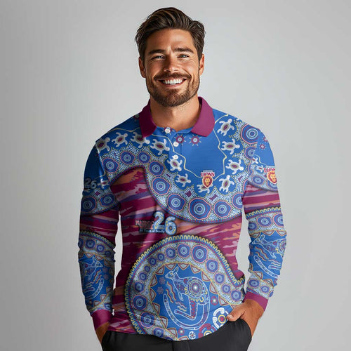 Brisbane Lions NAIDOC Week 2026 Long Sleeve Polo Shirt Australian Aboriginal Dot Art Dreamtime Pattern Style